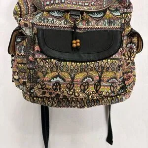 Sakroots Colorful Canvas Backpack with Brown Accents Sakroots Artist Circle Backpack Coated Canvas Spirit Desert  main image 2